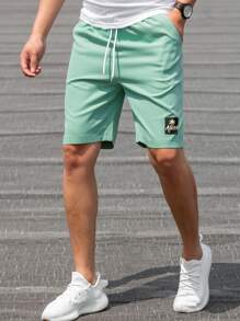 Manfinity Hypemode 寬鬆版型男士椰樹&字母圖案彈性腰部短褲 - 薄荷綠 - 查看 1