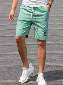 Manfinity Hypemode 寬鬆版型男士椰樹&字母圖案彈性腰部短褲 - 薄荷綠 - 查看 3