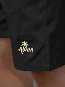 Manfinity Homme Lỏng lẻo phù hợp Nam Cây dừa & In thư Giải trí Quần short Với dây rút Eo - màu đen - Xem 4