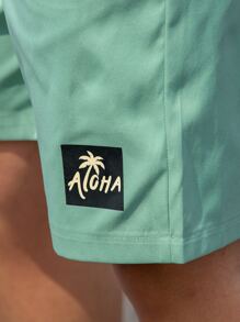 Manfinity Hypemode 寬鬆版型男士椰樹&字母圖案彈性腰部短褲 - 薄荷綠 - 查看 4