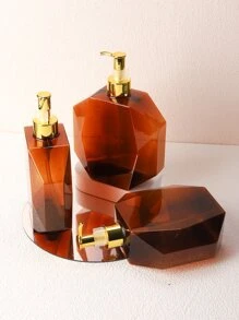 1pc Geometric Design Lotion Dispenser, 600ml Shampoo Bottle For Home - Brown - View 2