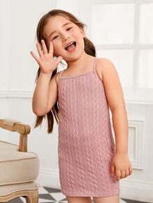 SHEIN Toddler Girls Drop Shoulder Patch Pocket Textured Coat & Dress - Dusty Pink - View 4