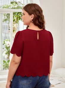 SHEIN Clasi Plus Scallop Trim Keyhole Back Top - Burgundy - View 2