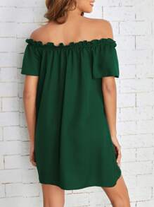 SHEIN Essnce Đầm viền lá sen màu trơn Giải trí - Màu xanh lá cây đậm - Xem 4
