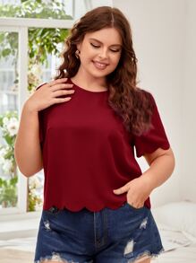 SHEIN Clasi Plus Scallop Trim Keyhole Back Top - Burgundy - View 6