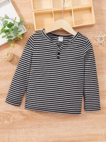 Toddler Boys Striped Print Notched Neck Tee - Multicolor - View 1
