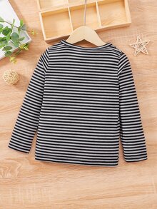 Toddler Boys Striped Print Notched Neck Tee - Multicolor - View 2