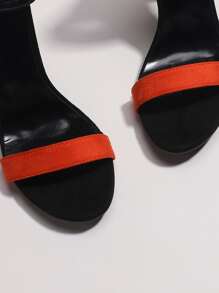 双色搭扣装饰踝带凉鞋，春夏穿搭 - 紅色 - 查看 2