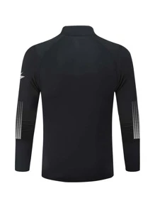 Fitness Boyfriend Style Men Geo Print Quarter Zipper Raglan Sleeve Sports Jacket Workout Tops - Black - View 2