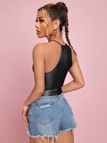 SHEIN BAE 素色不對稱領上衣 - 黑色 - 查看 2