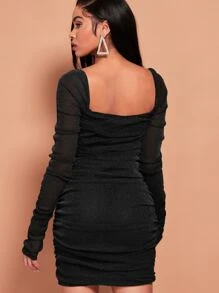 SHEIN BAE Off The Shoulder Glitter Bodycon Dress - Black - View 2