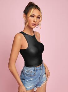 SHEIN BAE 素色不對稱領上衣 - 黑色 - 查看 3