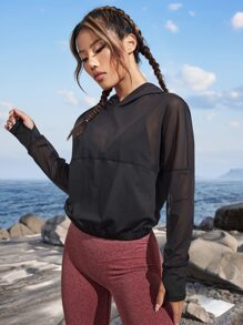 Gameset SHEIN Sport 落肩带拇指孔运动卫衣（不含胸罩） - 黑色 - 查看 4