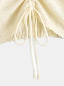 SHEIN Teen Girls Drawstring Front Drop Shoulder Sweater - Beige - View 4