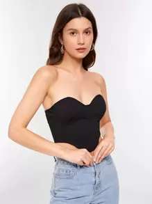 SHEIN BAE Solid High Low Tube Top Strapless Top - Black - View 2