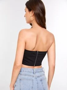 SHEIN BAE Solid High Low Tube Top Strapless Top - Black - View 3