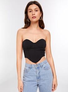 SHEIN BAE Solid High Low Tube Top Strapless Top - Black - View 5