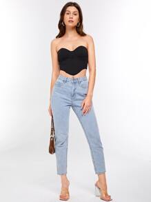 SHEIN BAE Solid High Low Tube Top Strapless Top - Black - View 6
