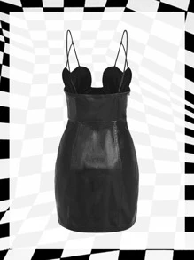 SHEIN ICON 鏈條細節下擺開叉吊帶洋裝 - 黑色 - 查看 2