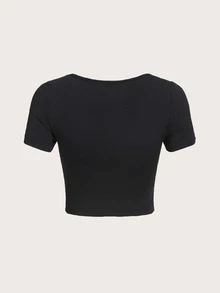 SHEIN ICON Ladder Cut Crop Tee - Black - View 2