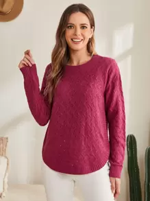 EMERY ROSE Áo len nữ màu trơn Giải trí - Màu đỏ tím - Xem 1