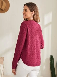 EMERY ROSE Áo len nữ màu trơn Giải trí - Màu đỏ tím - Xem 2