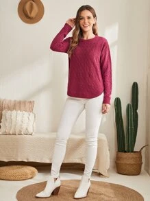 EMERY ROSE Áo len nữ màu trơn Giải trí - Màu đỏ tím - Xem 3