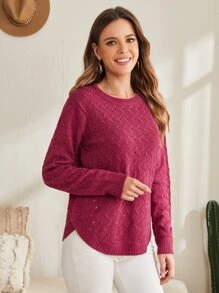 EMERY ROSE Áo len nữ màu trơn Giải trí - Màu đỏ tím - Xem 4