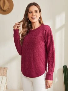 EMERY ROSE Áo len nữ màu trơn Giải trí - Màu đỏ tím - Xem 5