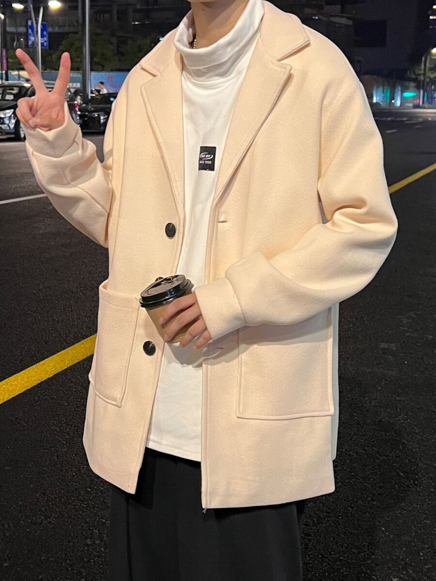 Manfinity Áo choàng Nam Túi Nút phía trước màu trơn Giải trí - Màu be - Xem 1