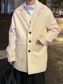 Manfinity Áo choàng Nam Túi Nút phía trước màu trơn Giải trí - Màu be - Xem 5