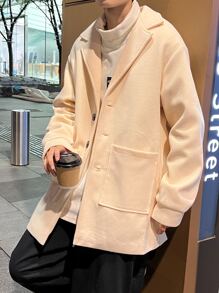 Manfinity Áo choàng Nam Túi Nút phía trước màu trơn Giải trí - Màu be - Xem 6