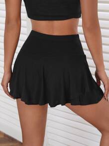 SHEIN PETITE Falda negra lisa con dobladillo de volantes - Negro - Ver 2
