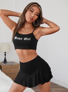 SHEIN PETITE Falda negra lisa con dobladillo de volantes - Negro - Ver 4