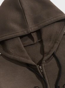 ROMWE MEN Academia Áo nỉ Nam Dây kéo Túi Thú vật Lá thư Giải trí - Cà phê nâu - Xem 4