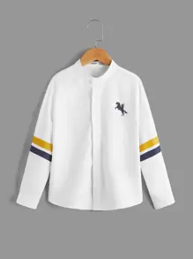 SHEIN 男孩條紋飾邊襯衫