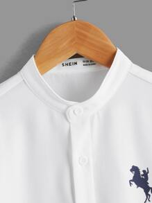 SHEIN 男孩條紋飾邊襯衫