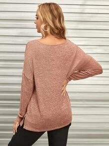 SHEIN Áo thun Bà bầu Chia màu trơn Giải trí - Gỗ đỏ - Xem 2