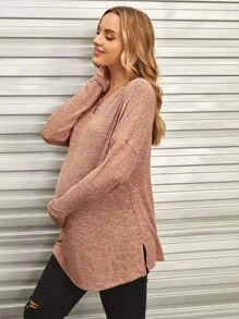 SHEIN Áo thun Bà bầu Chia màu trơn Giải trí - Gỗ đỏ - Xem 3