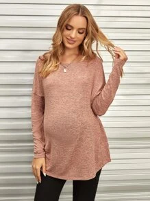 SHEIN Áo thun Bà bầu Chia màu trơn Giải trí - Gỗ đỏ - Xem 4