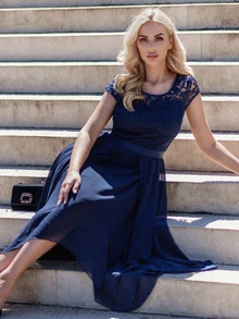 MIUSOL Formelles Kleid mit Spitzenbesatz, Stufensaum, Rüschen - marineblau - Übersicht 7
