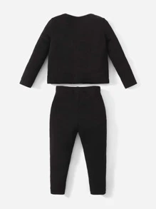 SHEIN Baby Girl Ribbed Knit Tee & Leggings - Black - View 2