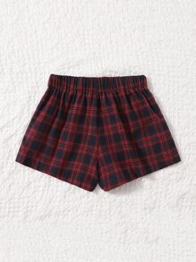 SHEIN EZwear 格紋寬腿短褲 - 紅色 - 查看 2