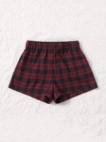 SHEIN EZwear 格紋寬腿短褲 - 紅色 - 查看 3