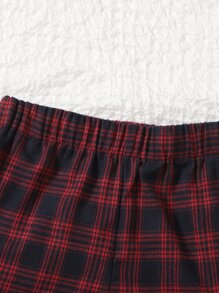 SHEIN EZwear 格紋寬腿短褲 - 紅色 - 查看 4