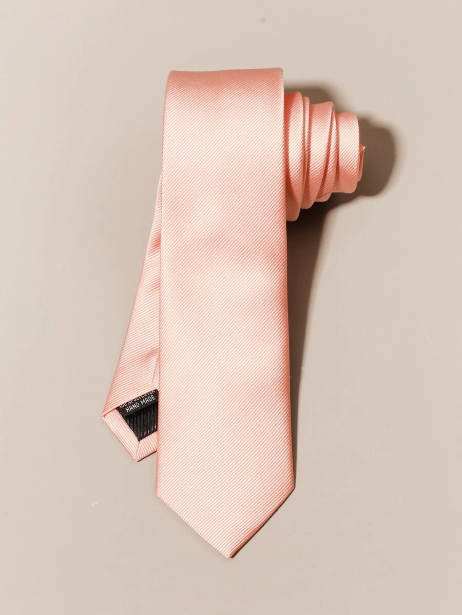 Men Solid Tie - Coral Pink - View 1