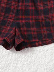 SHEIN EZwear 格紋寬腿短褲 - 紅色 - 查看 5