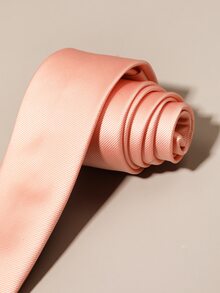 Men Solid Tie - Coral Pink - View 3