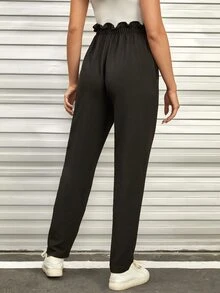 SHEIN Maternity Paperbag Waist Button Front Trousers - Black - View 2