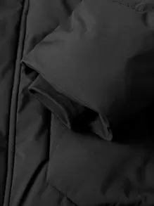 Manfinity Homme Men's Long Sleeve Loose-Fit Hooded Outdoor Windbreaker Padded Coat With Zip Detail And Thermal Lining Work Plain Winter Coat, Fall - Black - View 5